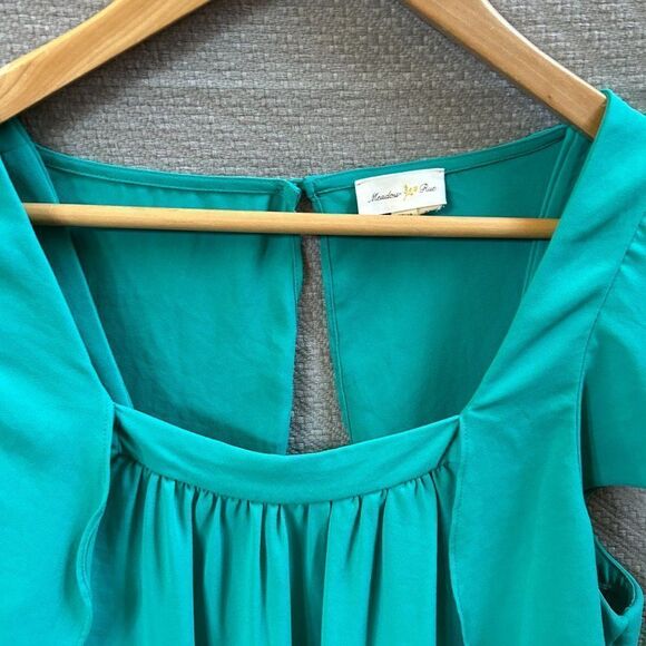 Meadow Rue 6 Blouse Green-Blue Square-neck Tank Ruffles Open Back Flutter Anthro - Picture 4 of 12
